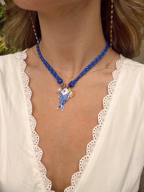 Blue Fish Cord Necklace